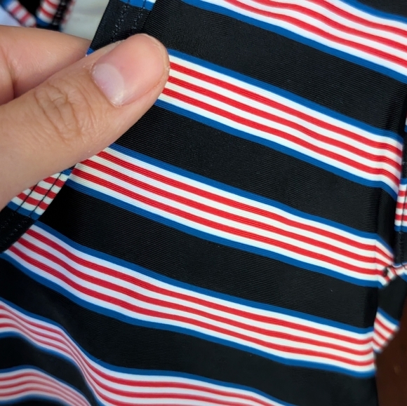 New With Tags Express Red, Black, Blue Stripe Deep V And Back Swimsuit Size Sm - Picture 6 of 6